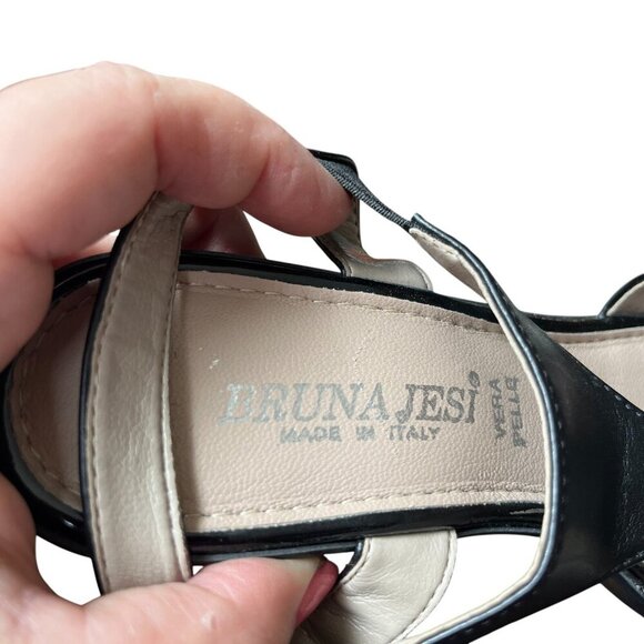 Bruna Jesi Black Leather Italian High Quality Ankle Strap Block Heel Sandals 39 - Picture 9 of 10